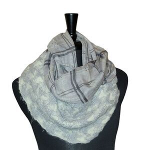 Anthropologie Grey Gray Taupe Neutral Plaid Infinity scarf